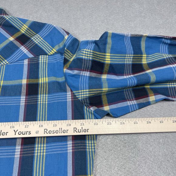 Wrangler Shirt Mens Medium Blue Western Tartan Plaid Pearl Snap Button Up NEW - Picture 10 of 11